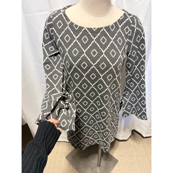 NWOT LOFT Gray Geometrical Midi Dress long sleeves Medium Petite - Picture 3 of 10
